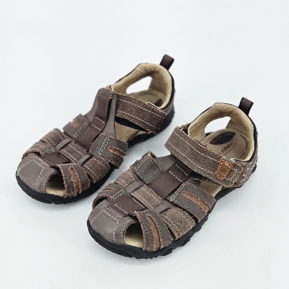 Stride Rite SRT Ericson Boys Brown Leather Closed Toe Fisherman Sandals 12W VGUC